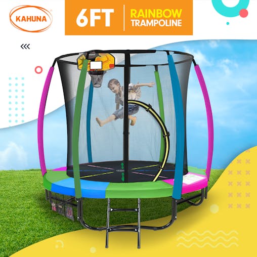 NNEDPE Kahuna Trampoline 6ft with Basketball Set - Rainbow
