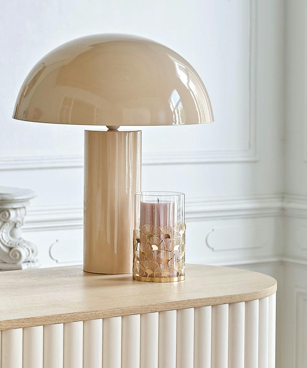 - Lanterne en verre teinté feuilles de ginkgo en métal doré