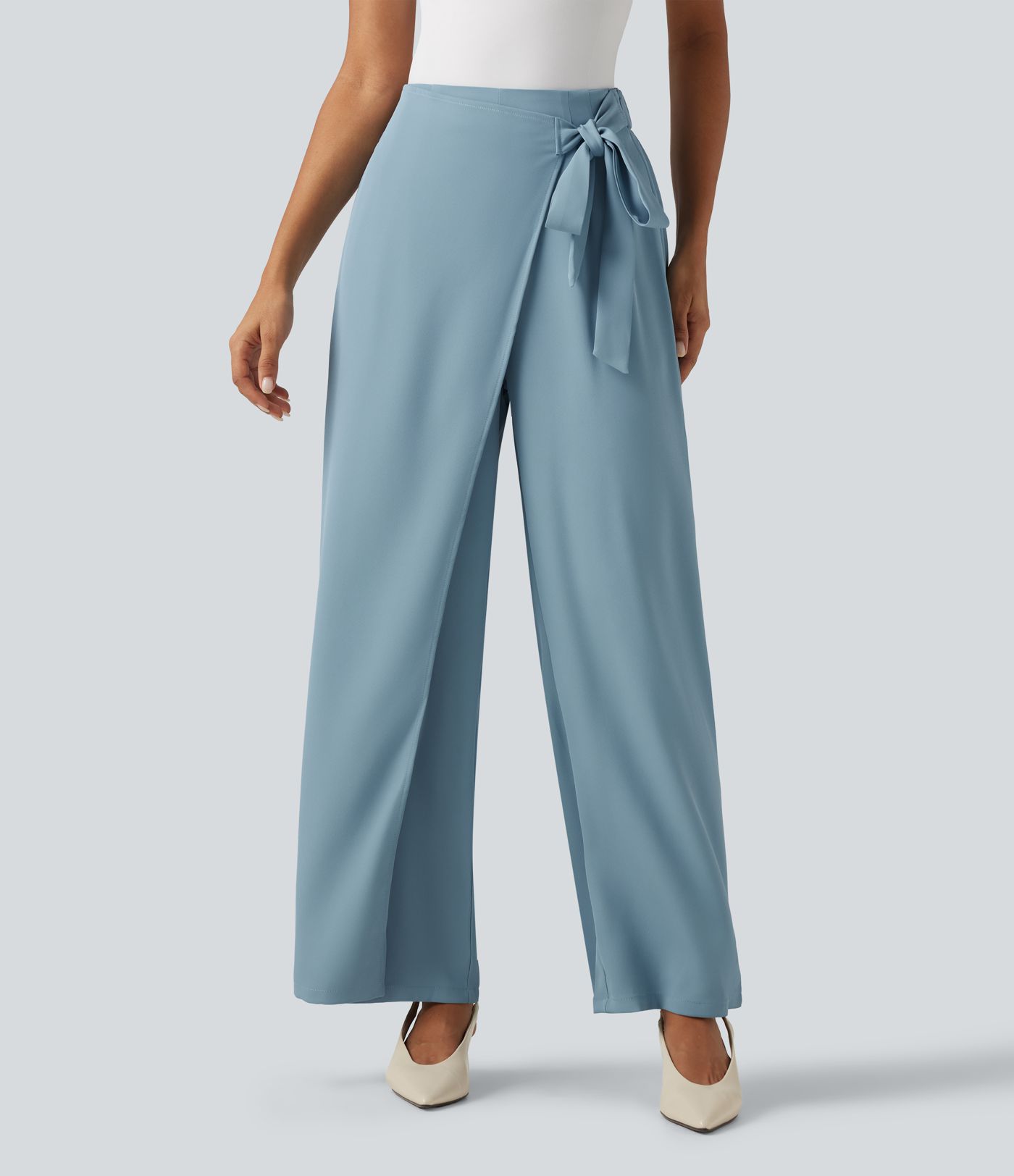 Pantalon Tailleur Large Fluide Taille Haute Fermeture Éclair Invisible