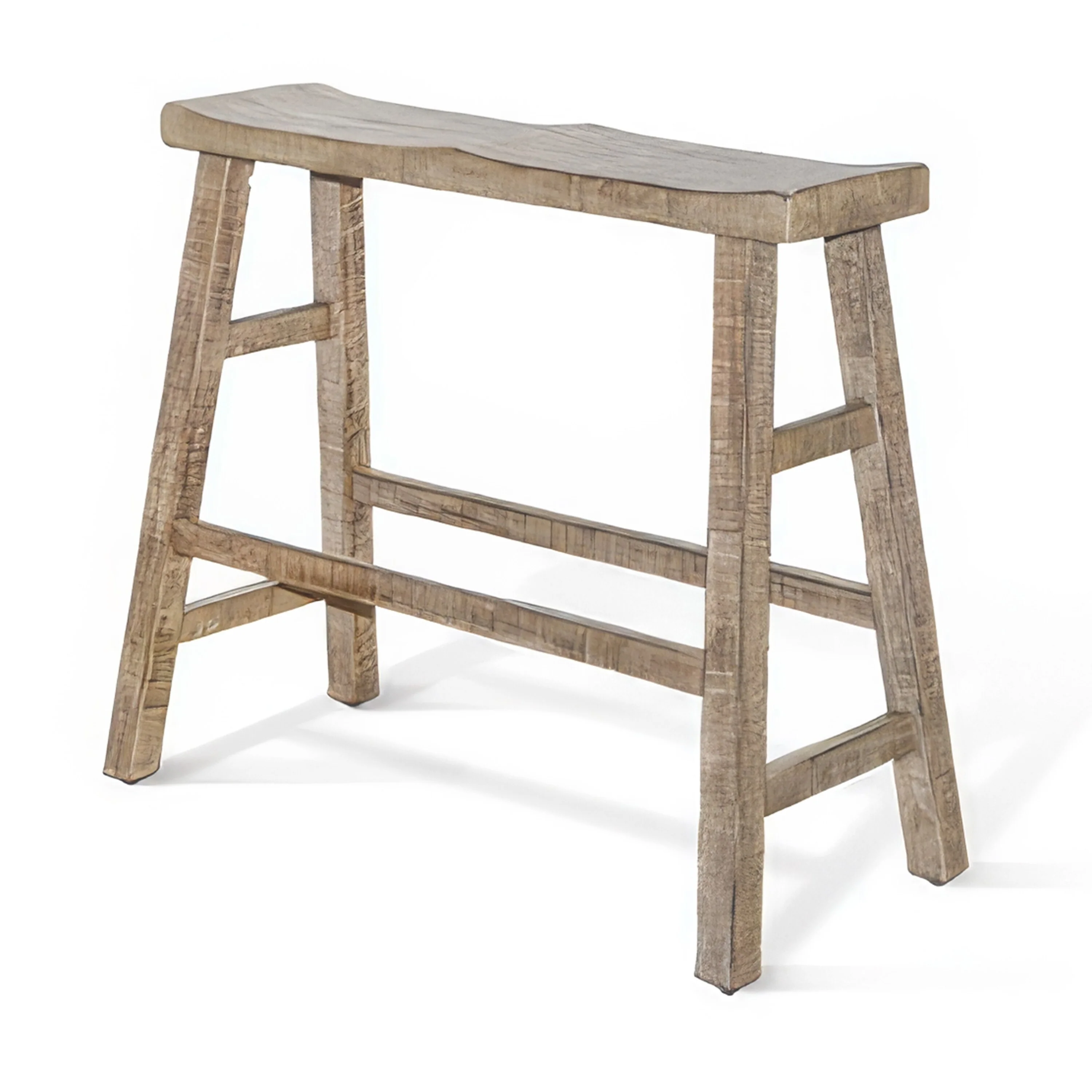 Rena Bar Height Bench, 33 Inch Rustic Light Brown Mahogany Wood Frame