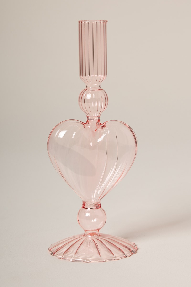 Glass Heart Candlestick Holder