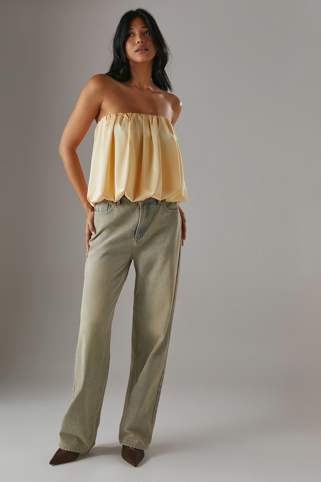 Warehouse Satin Bubble Bandeau Bodysuit