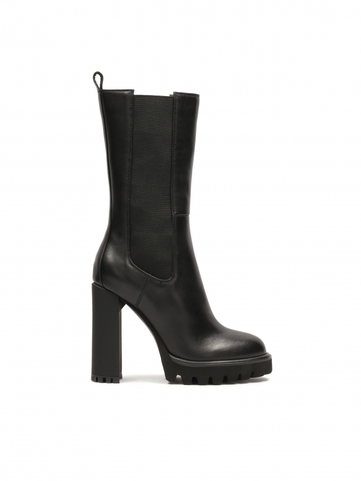 Black leather boots with high upper