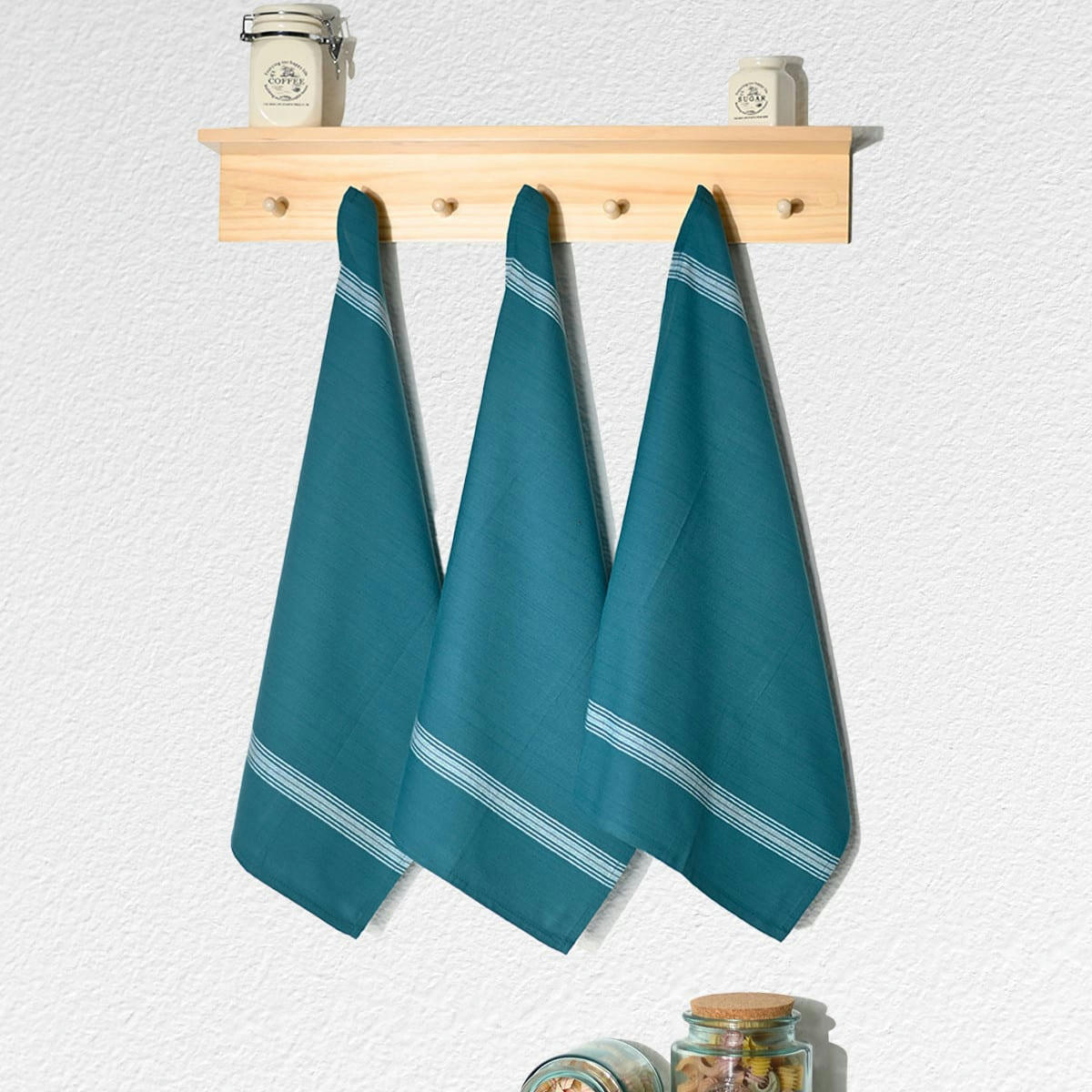 SKANDLIFE - Lot de 3 torchons coton  petrol 50x70 cm