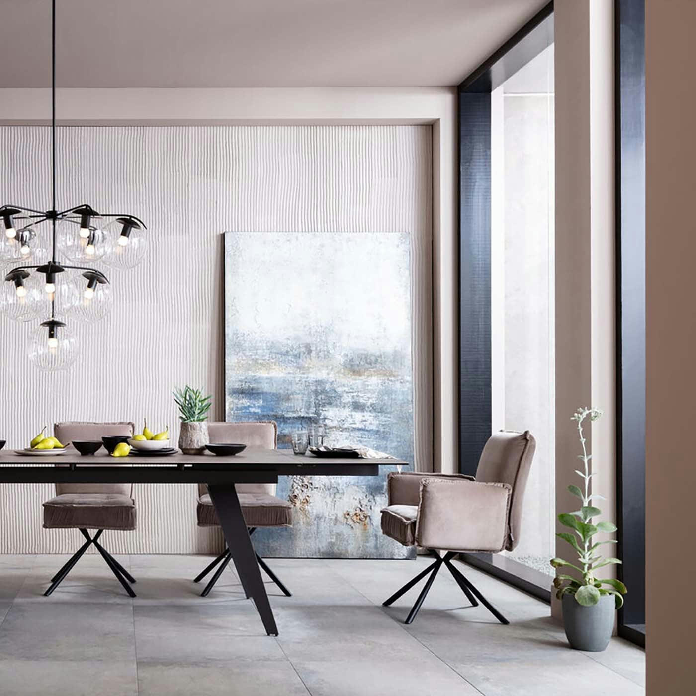 CHELSEA - Chaise avec accoudoirs en velours gris et acier