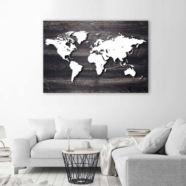 Feeby Obraz na płótnie Mapa świata na szarym drewnie 60x40