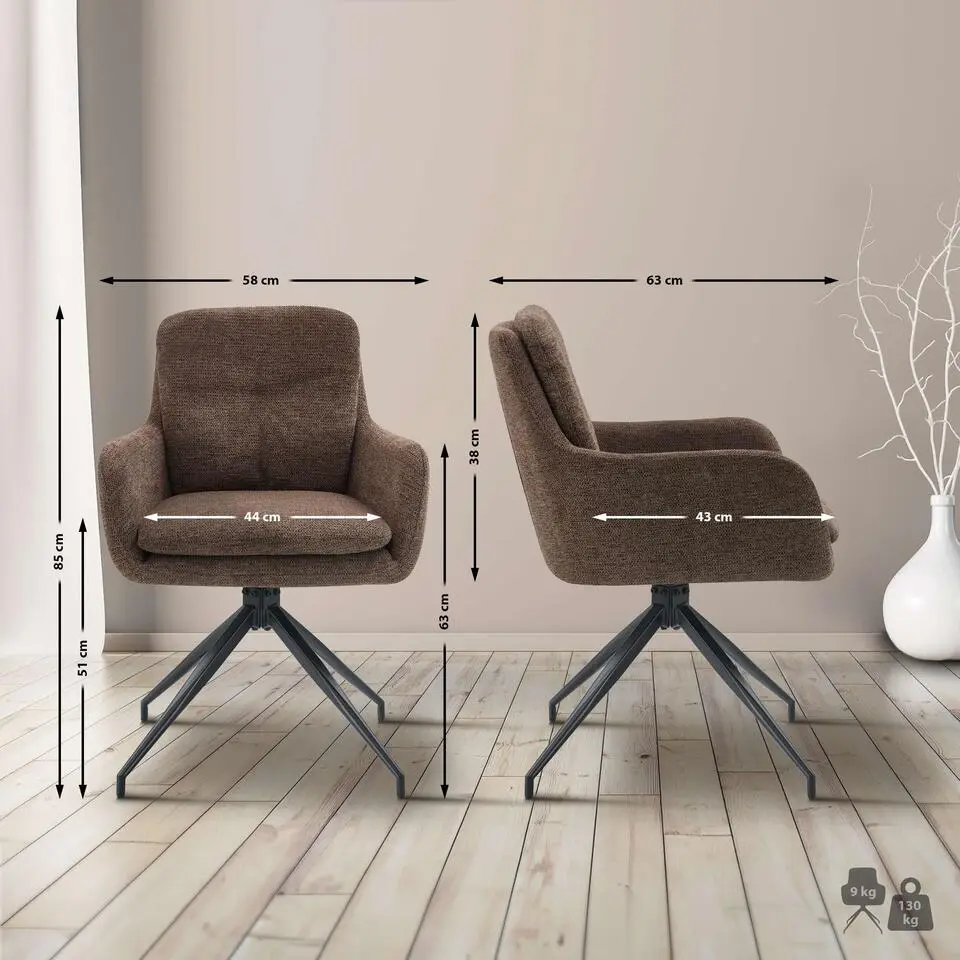 CLP Eetkamerstoel Pickett mat zwart Frame - Stof - bruin