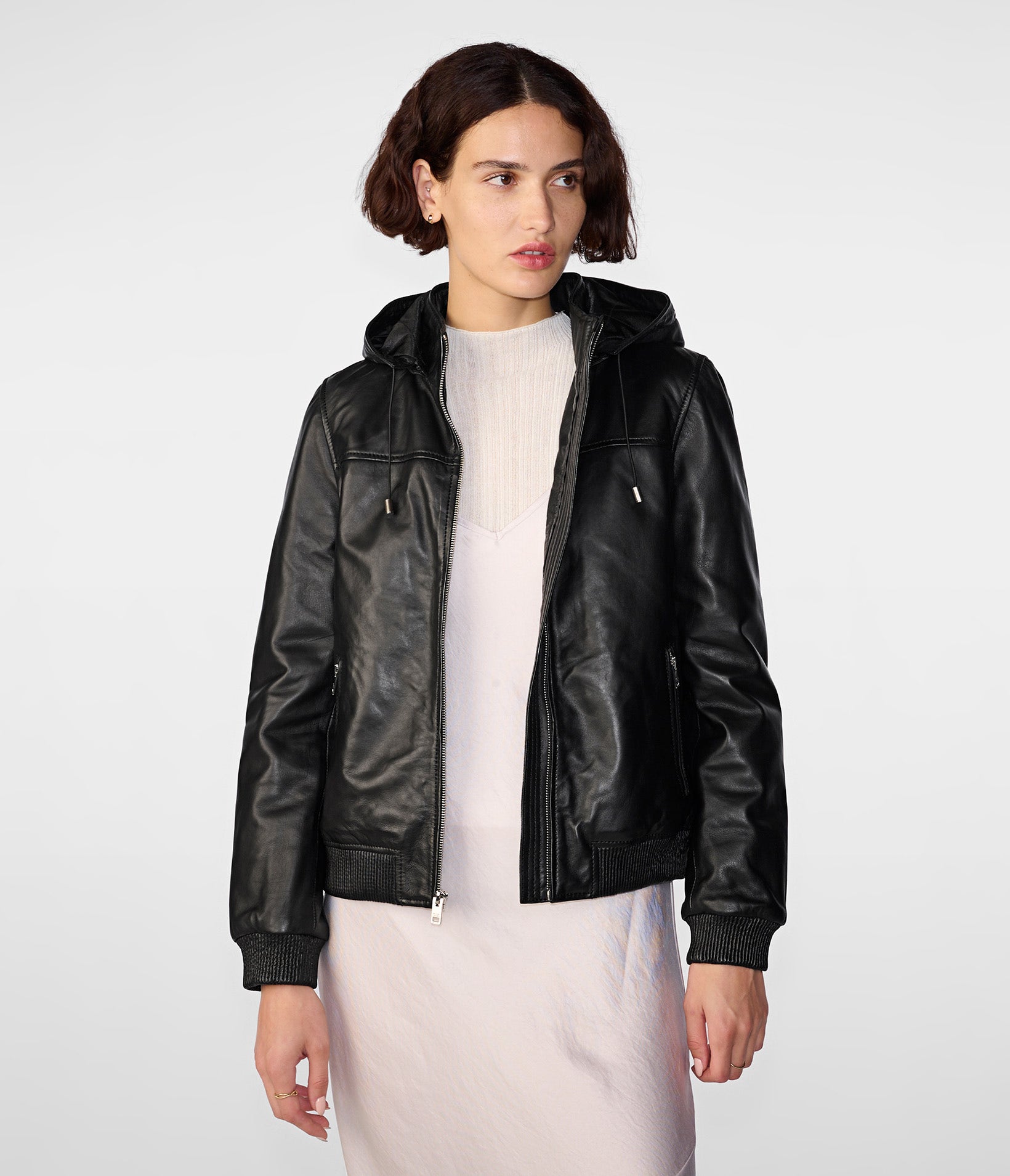 Kaylee Hooded leather Jacket