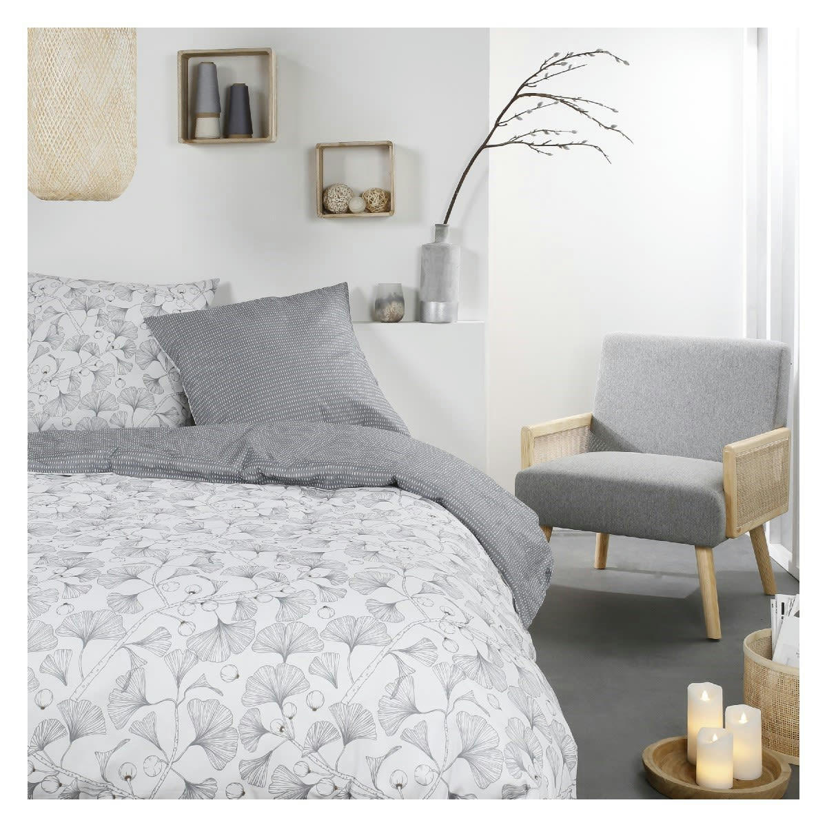 MAWIRA - Parure de lit zippée 2 personnes imprimé en Coton Gris 260x240 cm