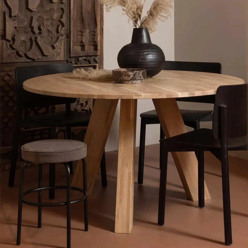 WOOOD Rhonda Eettafel - Rond - Eiken - Naturel - &Oslash;129 cm