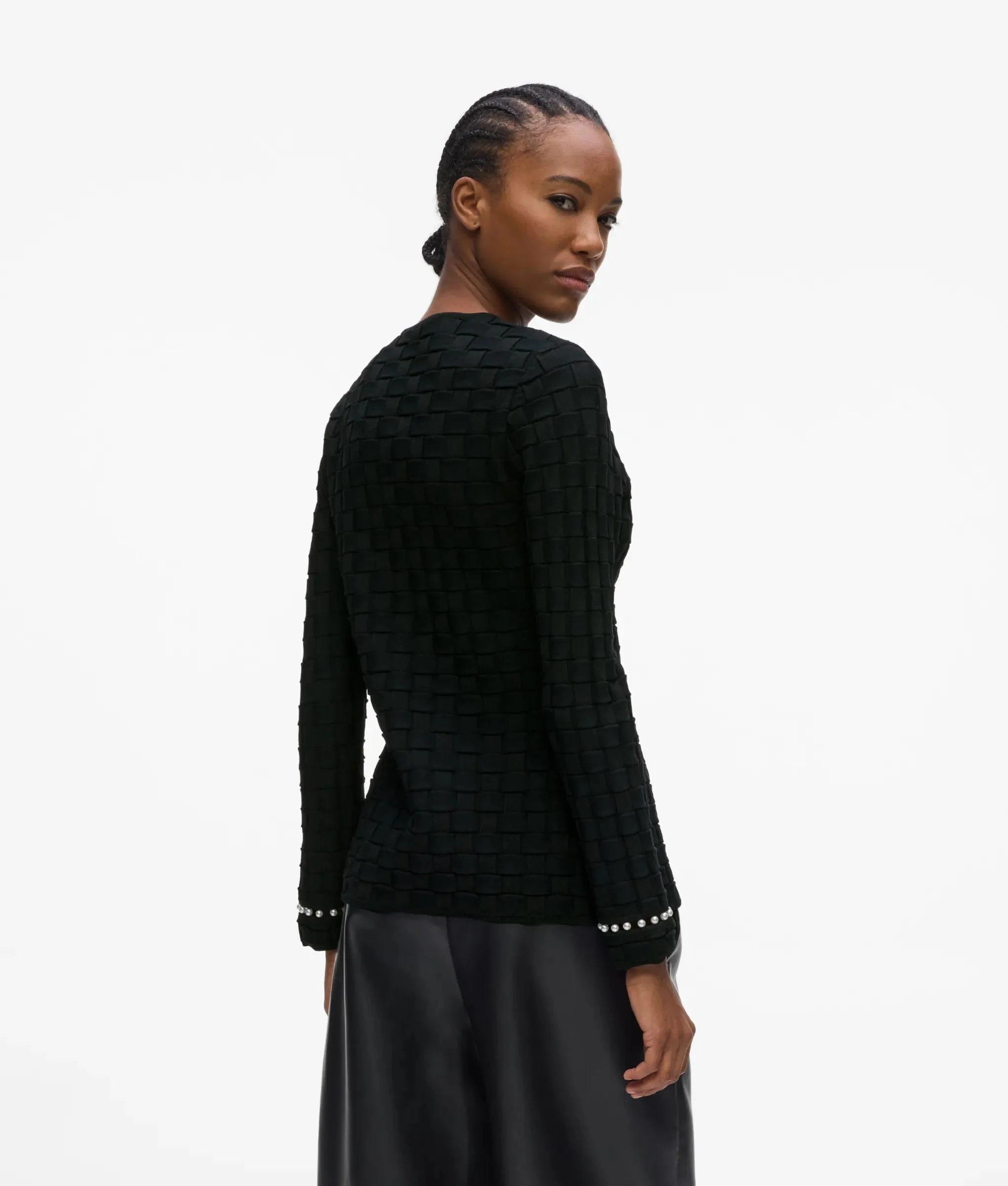 Cardigan à col rond orné de perles fantaisie