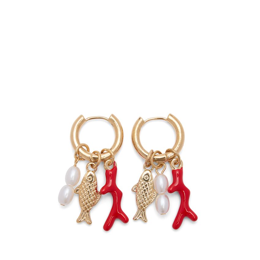 Manfield Gouden oorbellen met koraal hangertjes