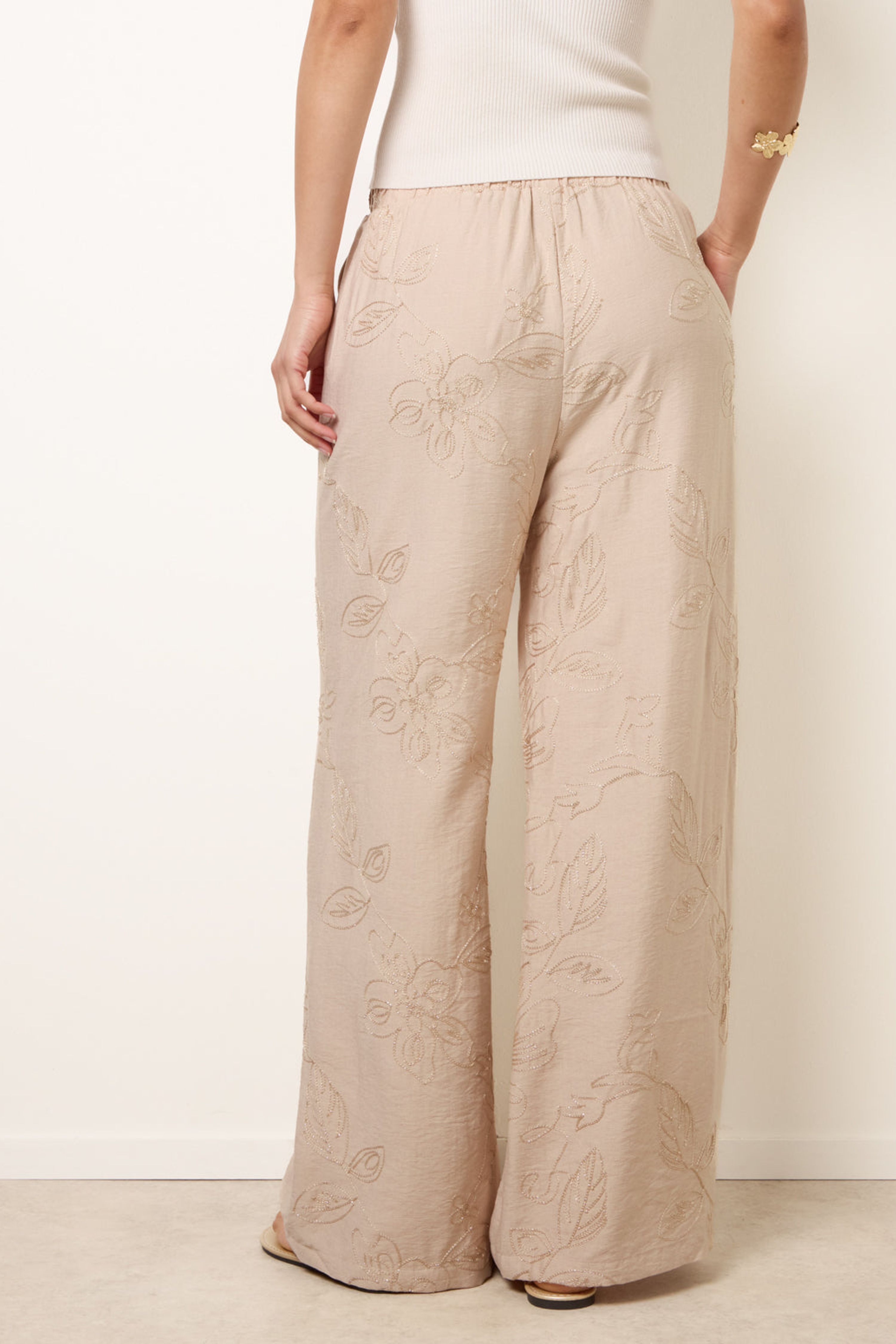 Blue Vanilla Stone Embroidered Pattern Wide-Leg Trousers