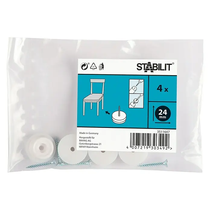 MØBELKNOTT STABILIT MED SKRUE 24MM 4 STK HVIT