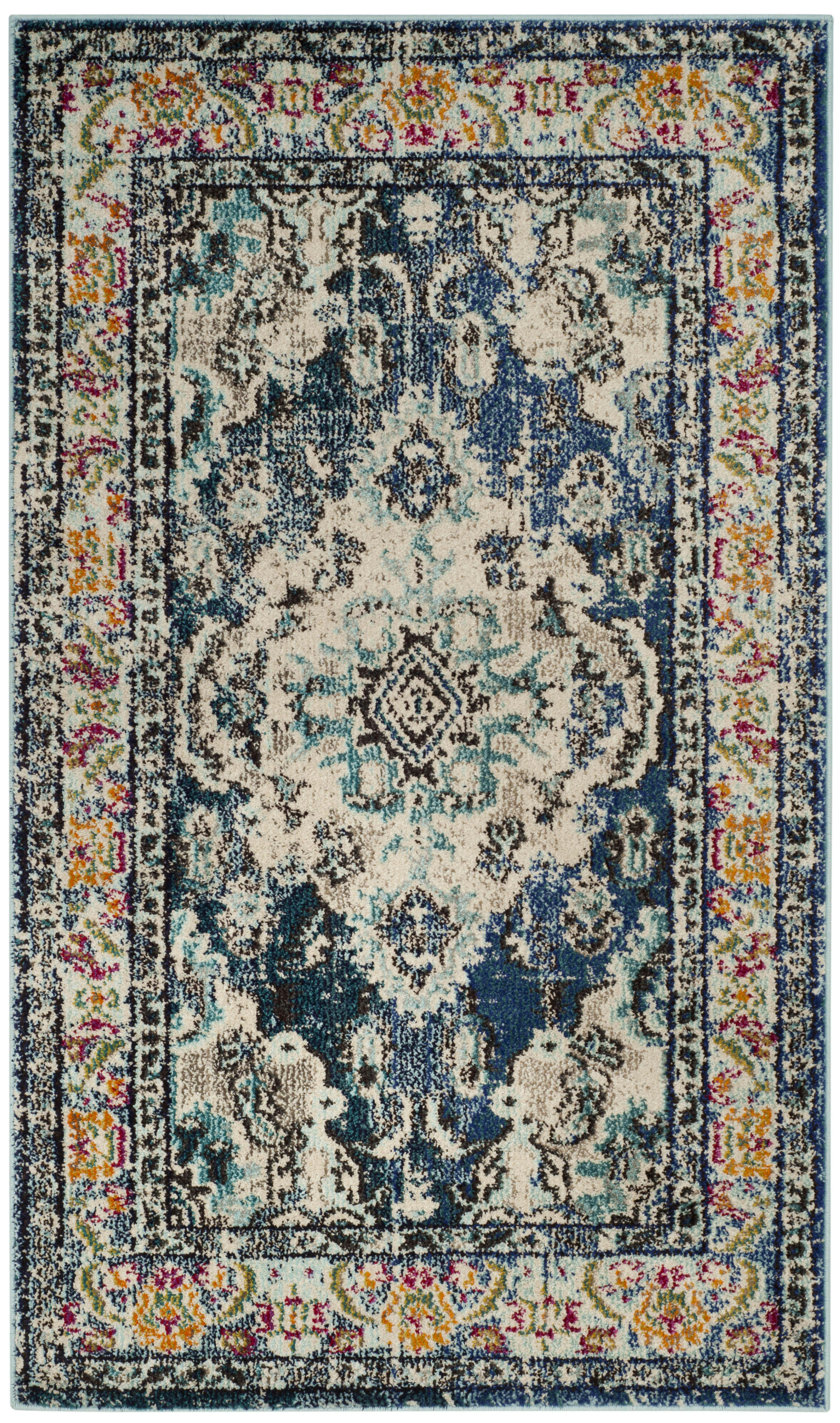MONACO - Tapis de salon interieur en bleu marine & bleu clair, 91 x 152 cm