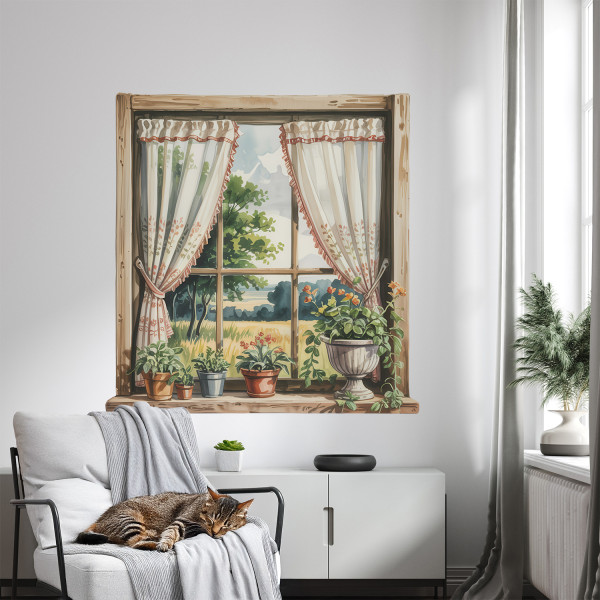 Wyrwa w ścianie sielskie okno naklejka dziura 3D 78x80