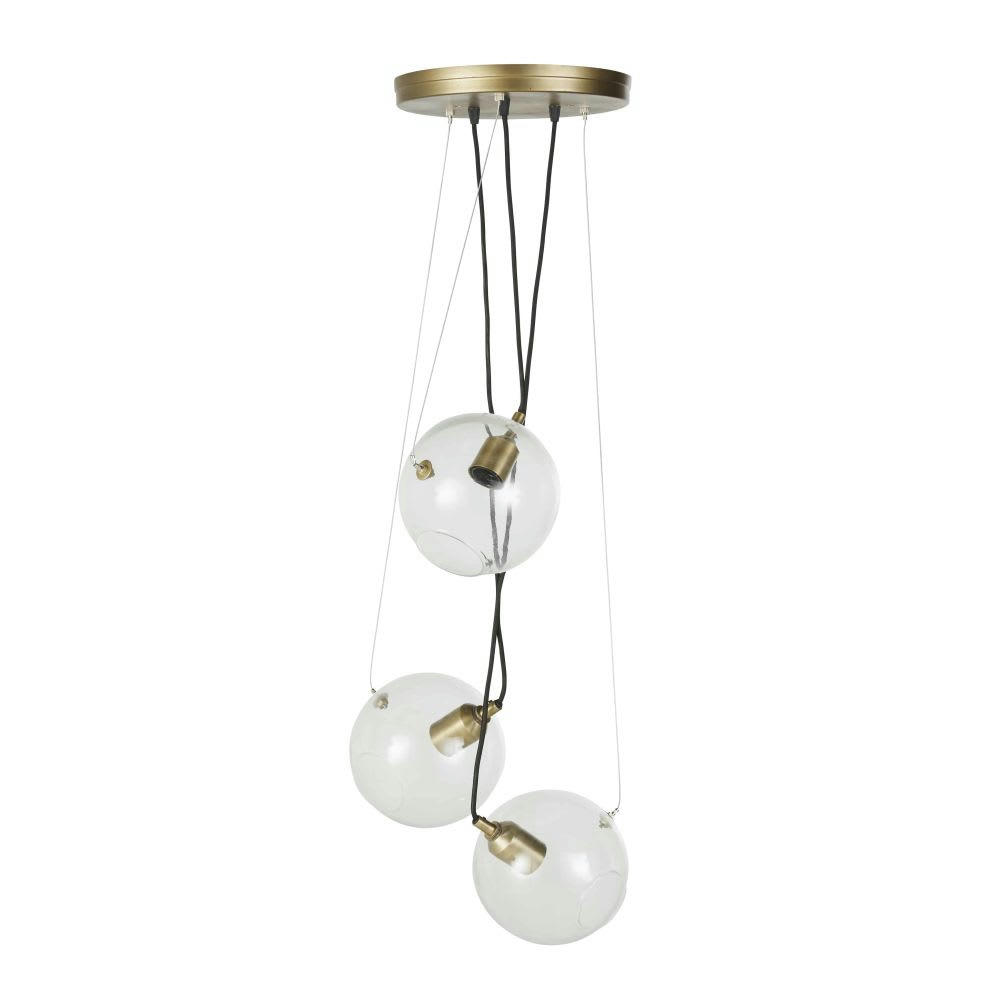 RUCHILL - Suspension en métal doré 3 globes en verre