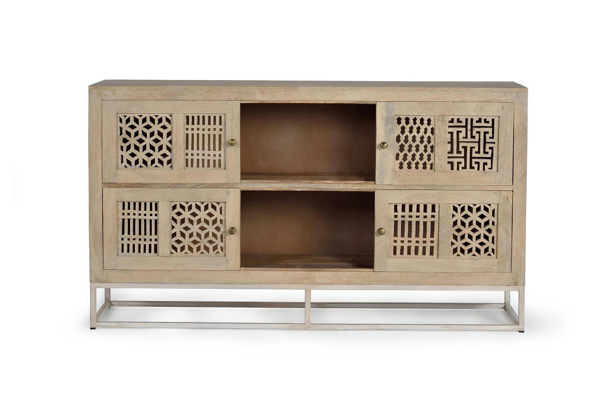 - Buffet en bois de manguier sculptée et métal