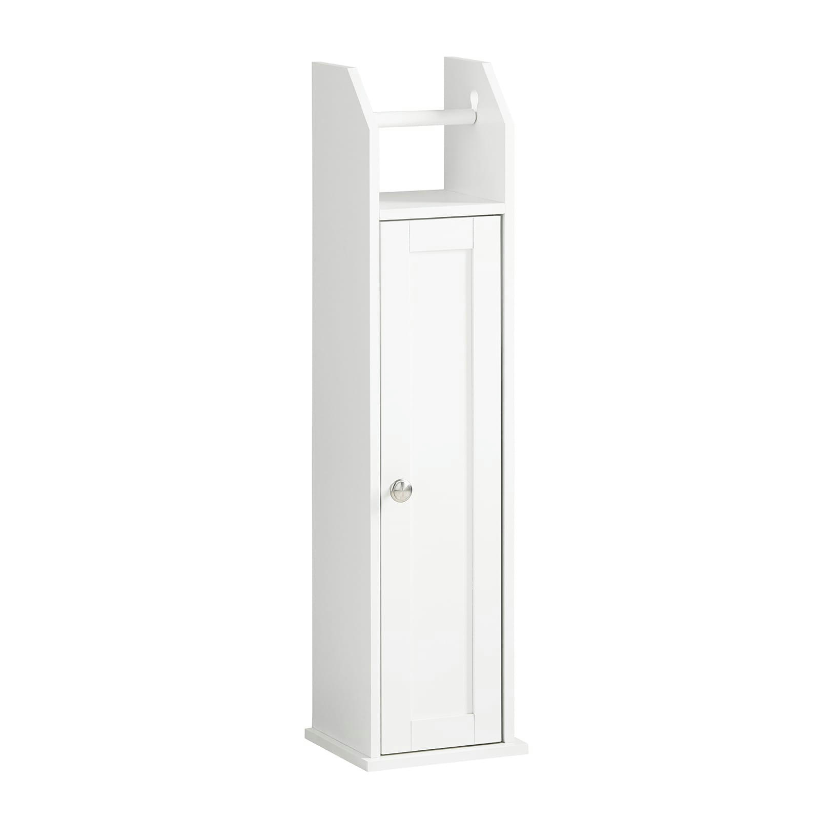 - Armoire toilettes blanche avec porte brosse sur pieds effet bois