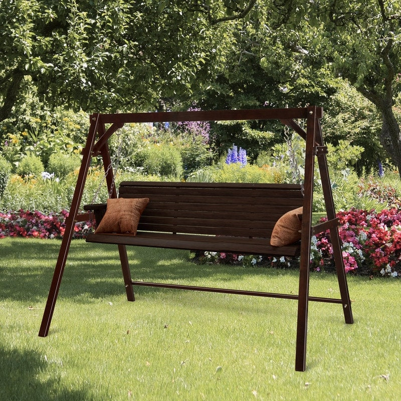 Carbonized Color Wood Swing Stand Suitable For 5ft Swing Chair - N/A