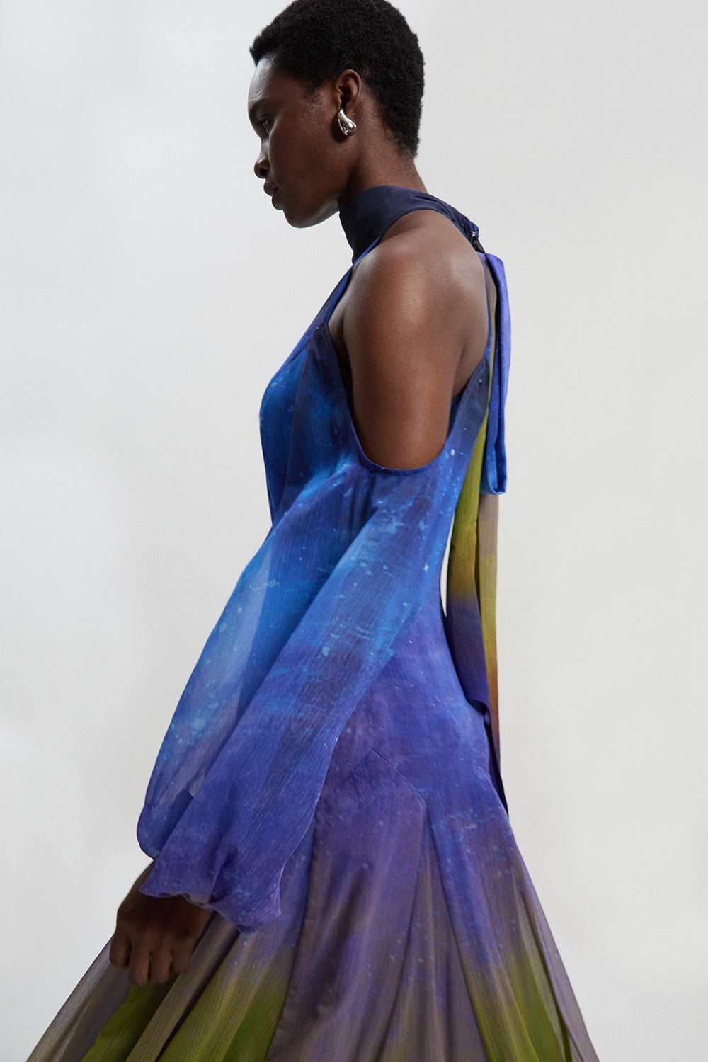 KarenMillen Cosmic Cold Shoulder Woven Maxi Dress
