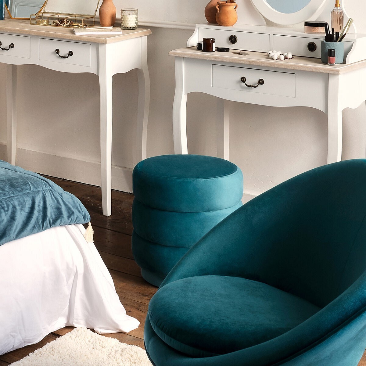 Pouf "Sinan" Velvet, Duck Blue