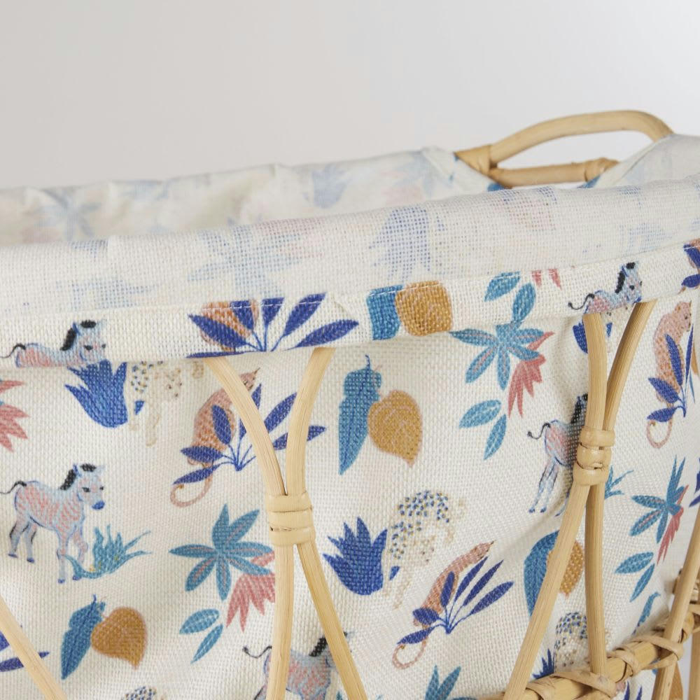 MADRID - Panier en rotin et tissu imprimé motifs multicolores