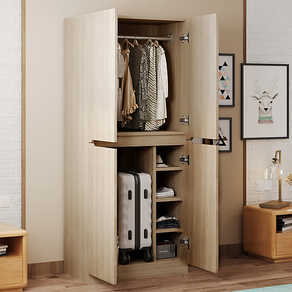 Armoire 70x40x170 cm portes doubles, grand rangement, finition bois naturel, design minimaliste