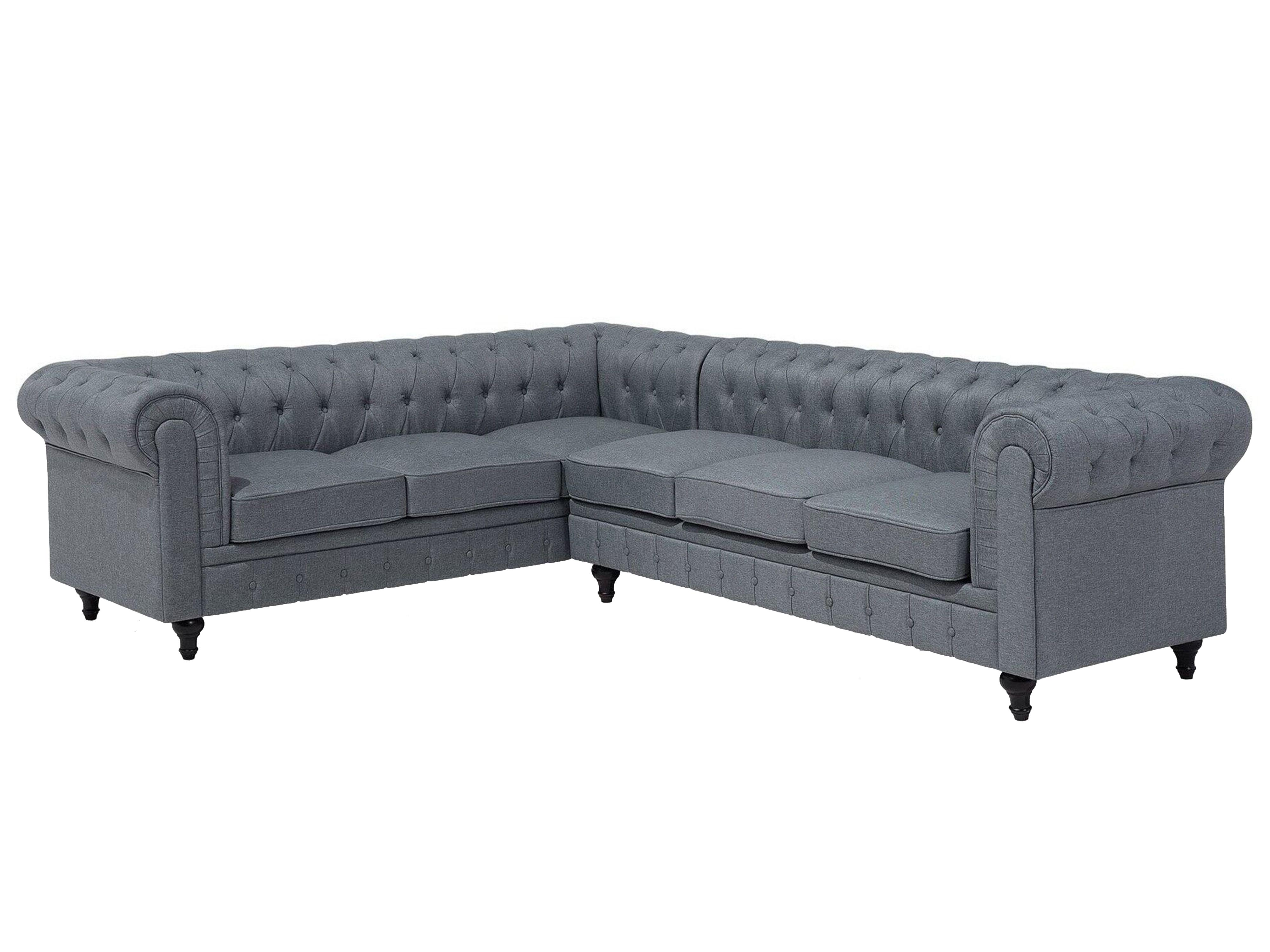 Corner Sofa 6 Seater CHESTERFIELD Fabric Grey Left Hand