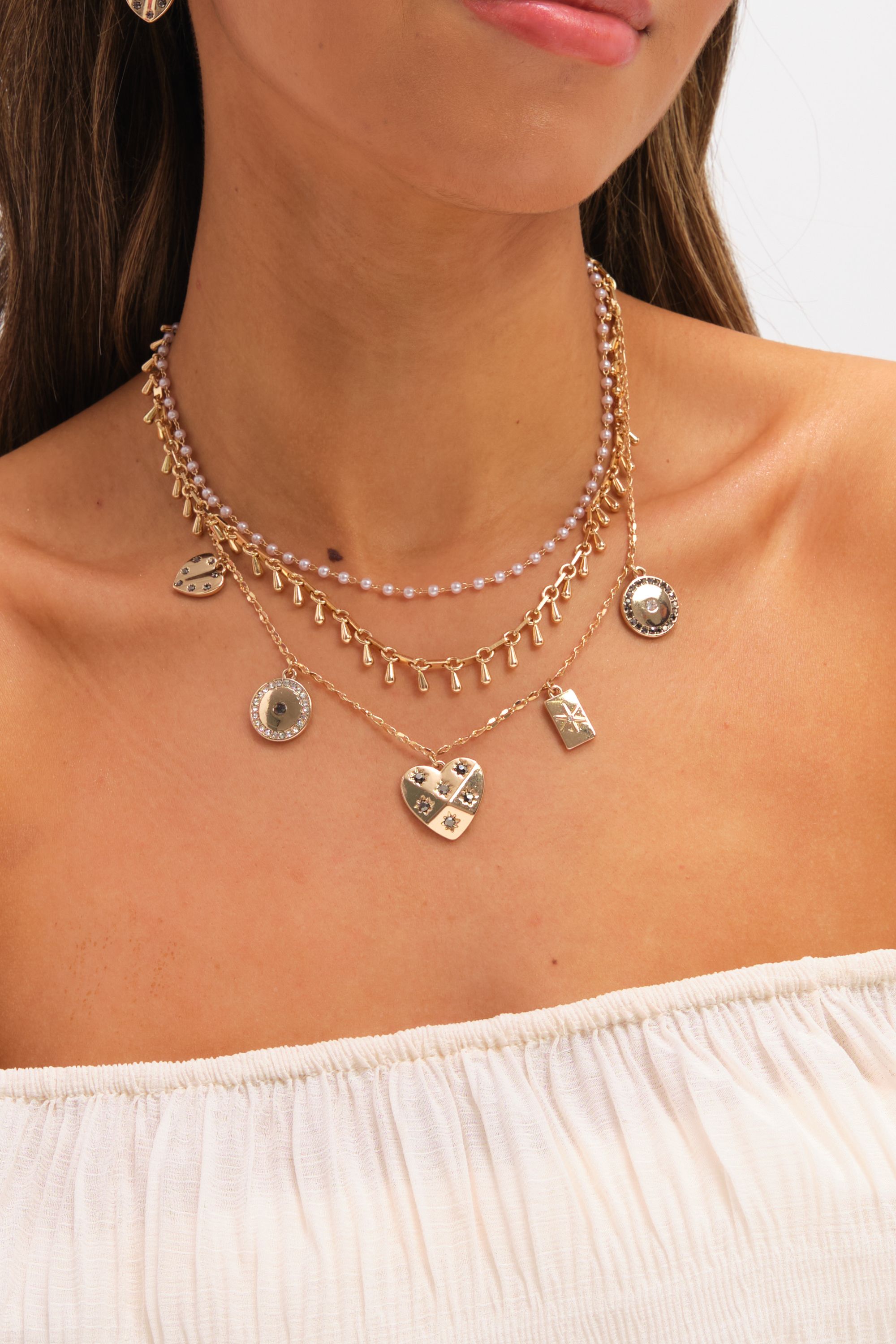 Mood Gold Plated Celestial Charm Multirow Necklace
