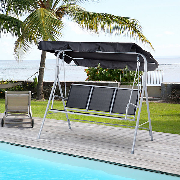 Balancelle de jardin 3 places avec toit, cadre en métal, 171 x 108 x 154 cm, pour jardin et terrasse, Gris