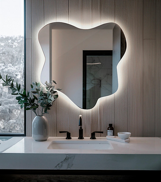 Miroir LED Organique Tulup 77 x 77 cm Lumière Froide Asymétrique Haut de Gamme avec LED pour Salon