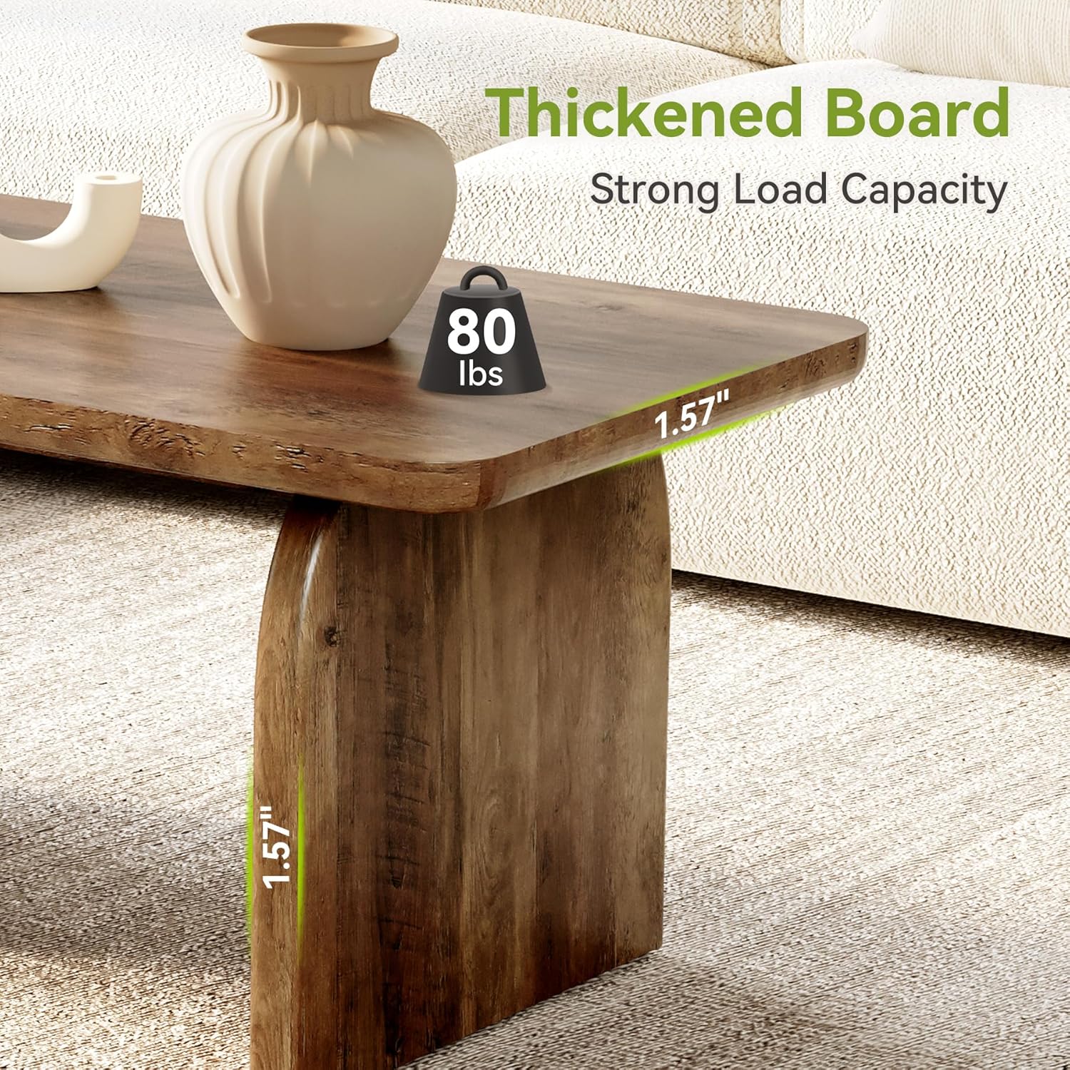 LITTLE TREE Farmhouse Coffee Table, 47 Inches Wooden Center Tables with Rounded Corners, Rectangular Living Room Tables, Modern Low Cocktail Tea Furniture for Living Room (Rustic Brown)