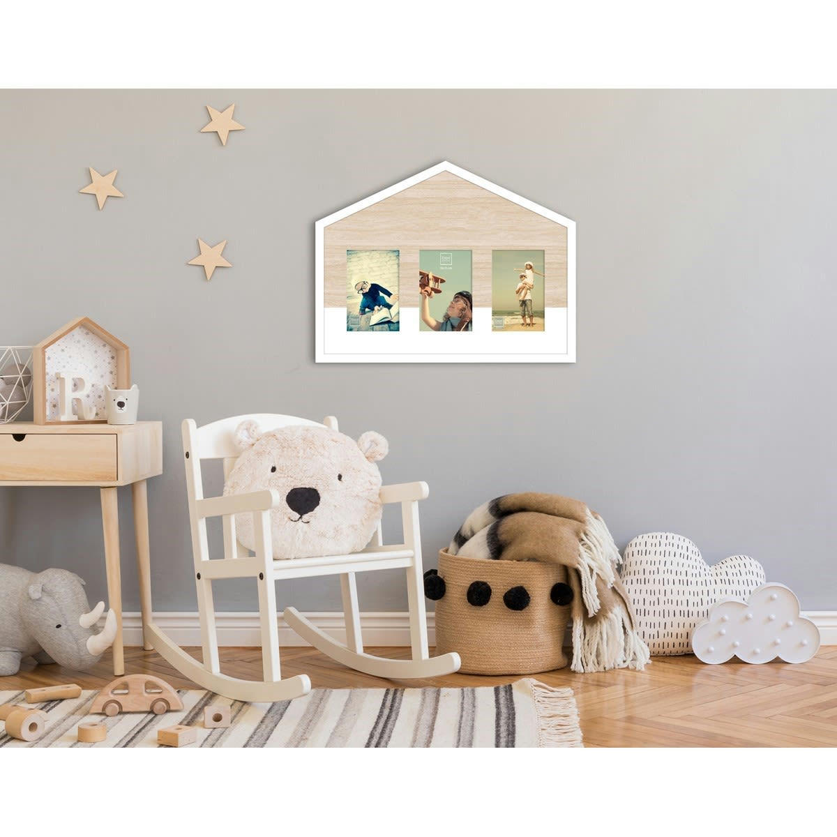 - Cadre forme maison bois et blanc 3V10x15 - 44x33cm