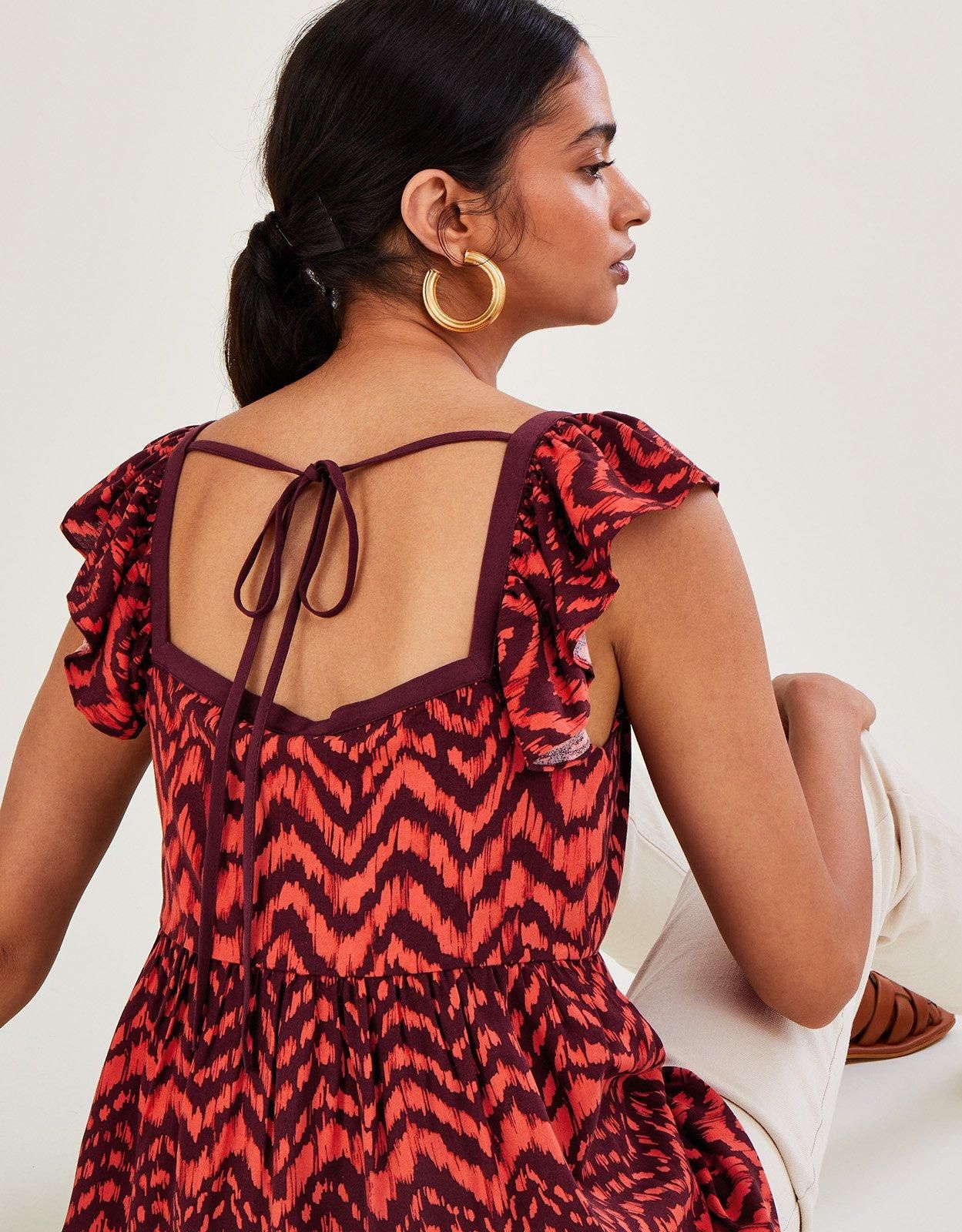 Monsoon Ruched Bodice Zig-Zag Animal Print Top