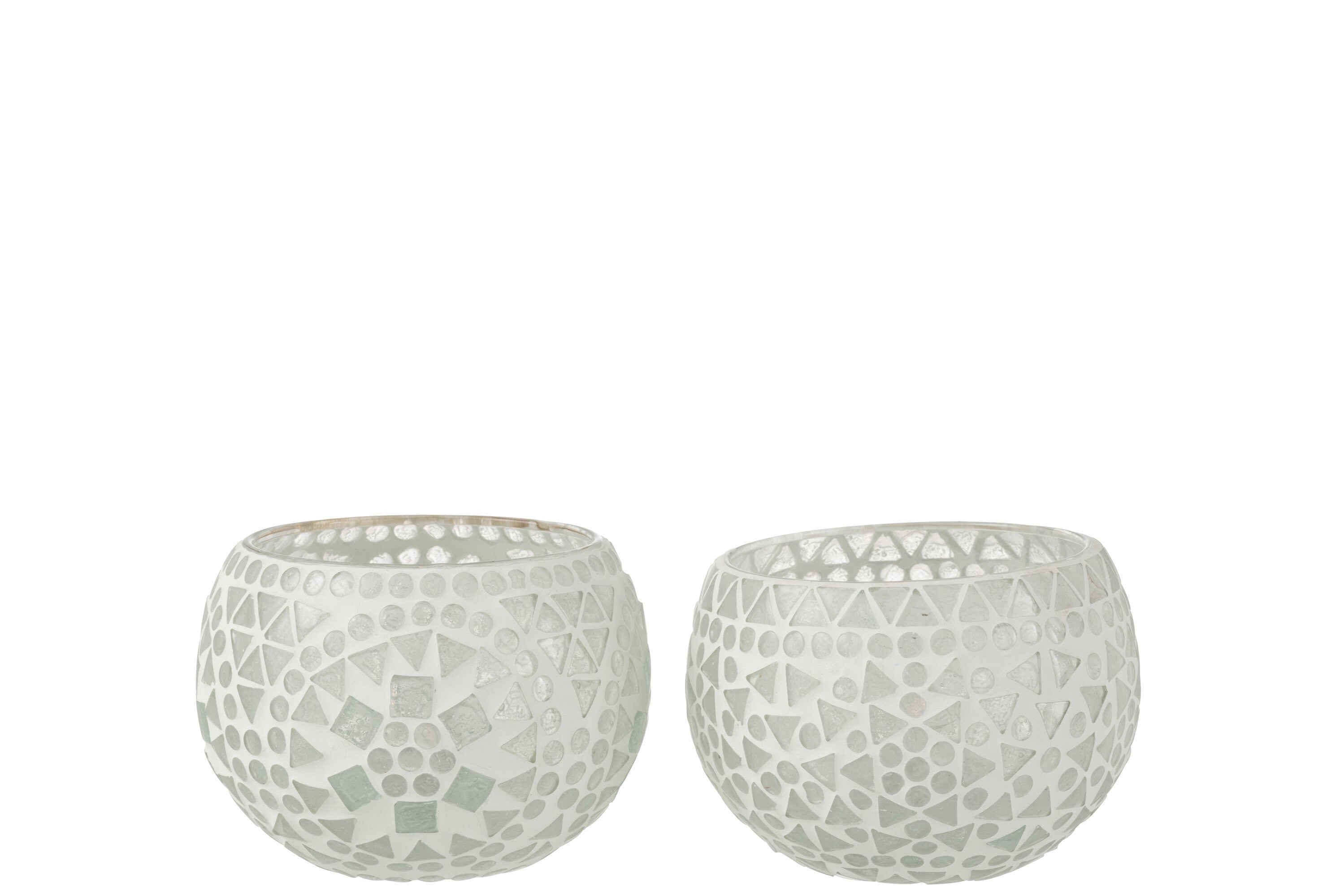 J-Line theelichthouder Eki Mozaiek - glas - wit - medium - 2 stuks