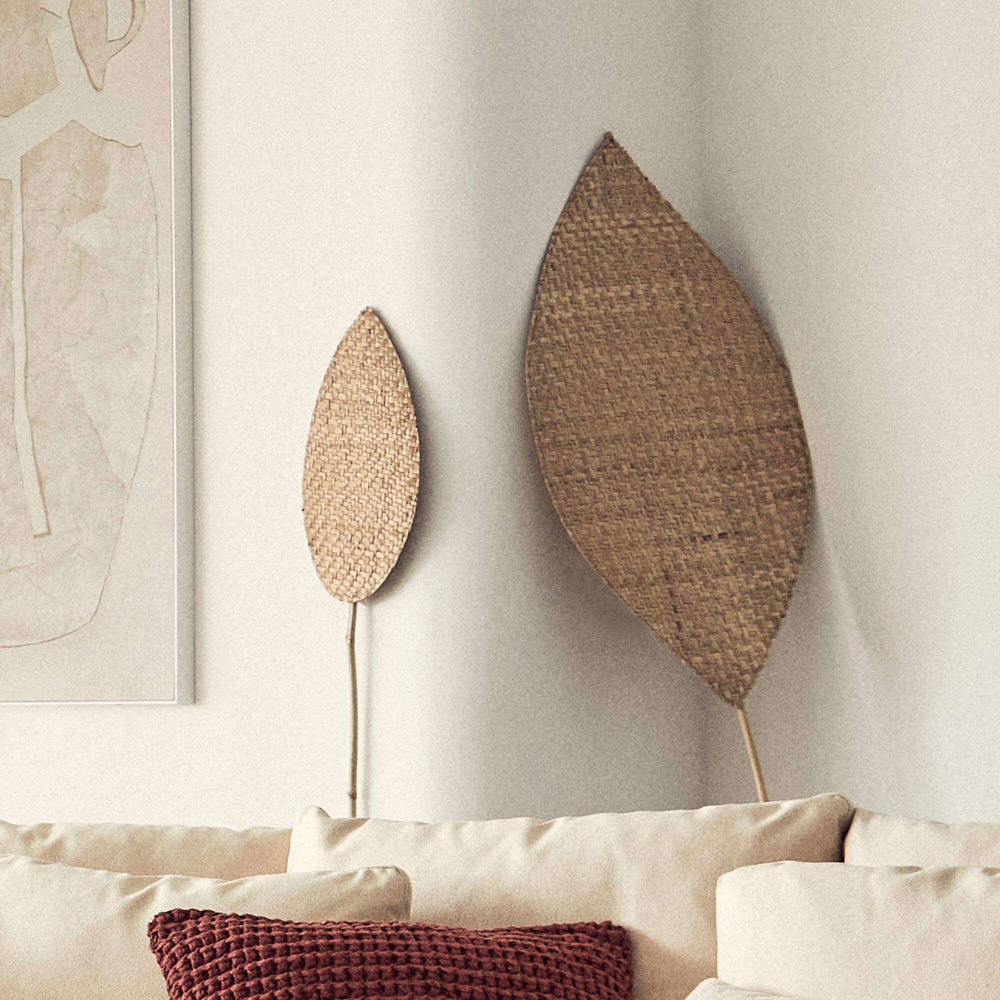 HUESCA - Feuille tressée en jonc de mer et bambou - naturel 20x143cm