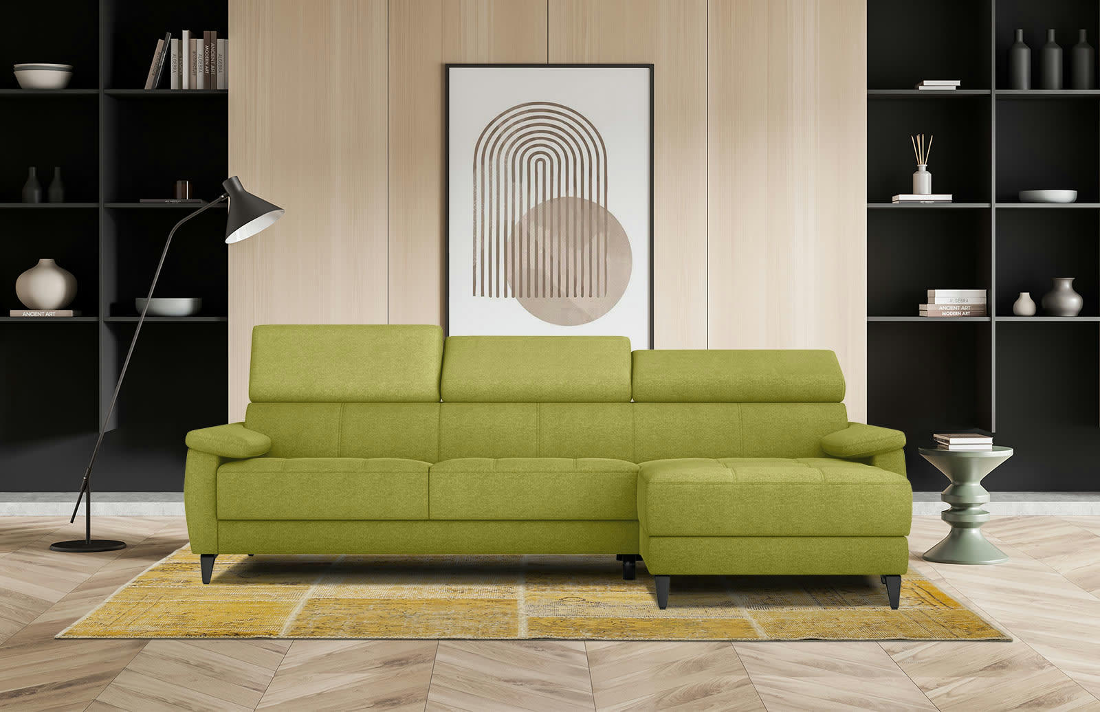 TAUNUS - Canapé d'angle droit 4 places citron vert