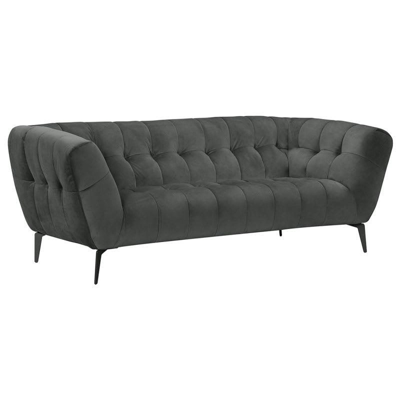 BRIO - Canapé 2 places velours gris capitonné et piètement métal noir