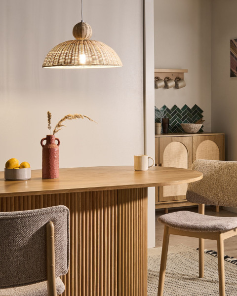 Lampa sufitowa wisząca w stylu boho naturalna rattanowa