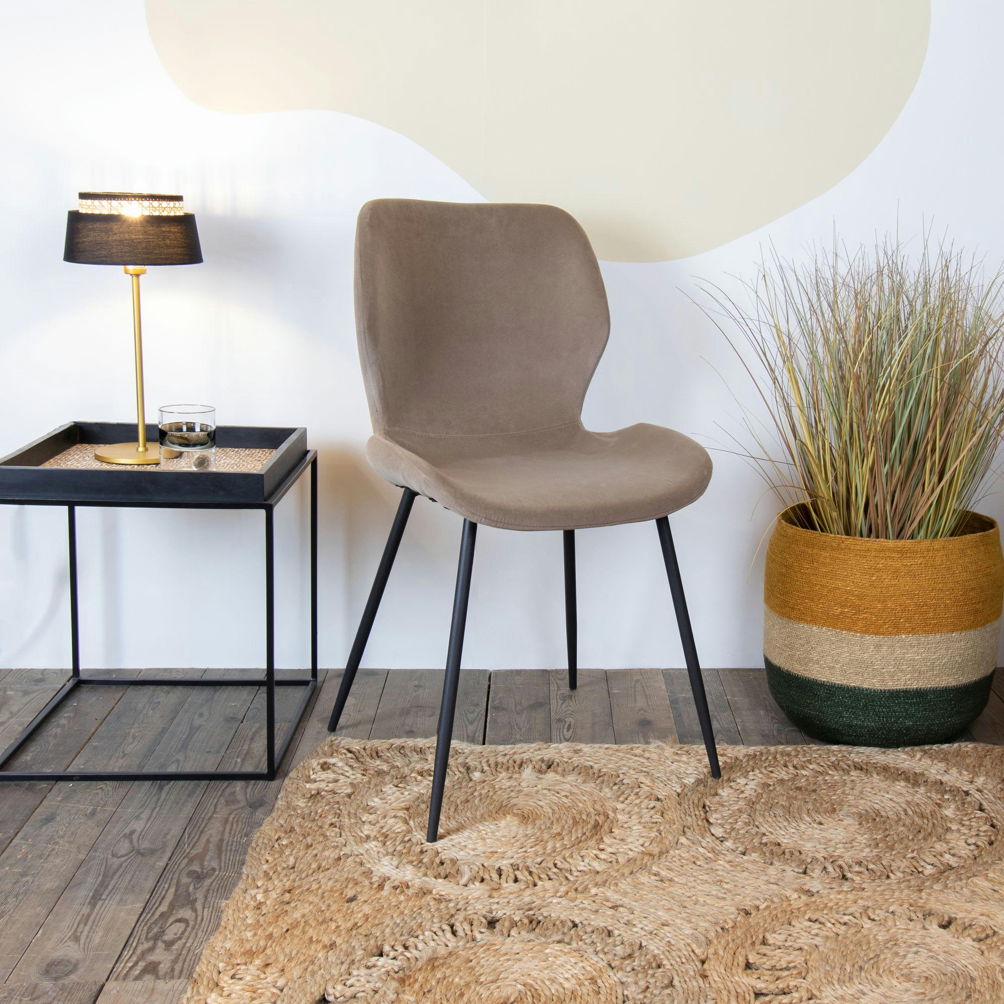 IBRA - Lot de 2 chaises en velours taupe