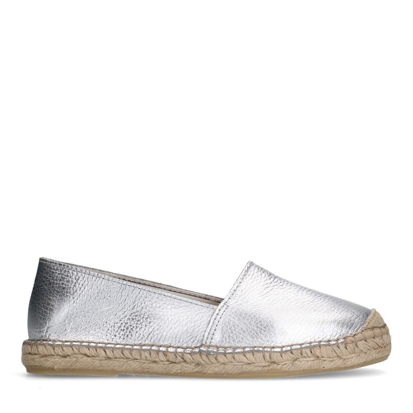 Manfield Zilveren leren espadrilles