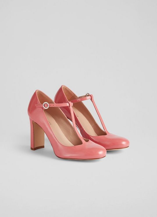 Annalise Coral Patent Leather T-Bar Mary Jane Shoes