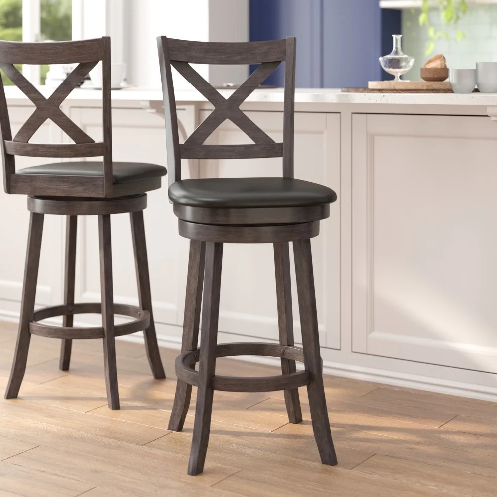 Commercial Wooden Swivel Upholstered Bar Stool