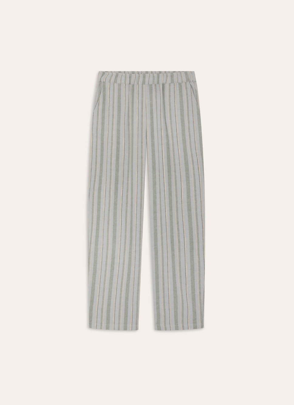 PANTALON EN COTON GRATTÉ CRAVA VERT RAYE LUREX