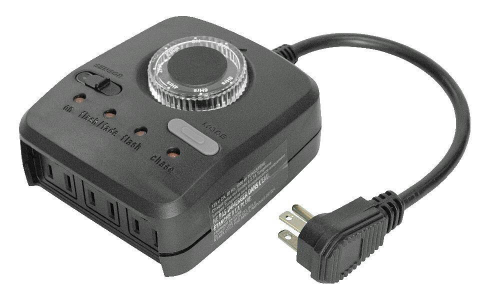NOMA Outdoor Holiday Light Timer, 4 Light Settings, 3 Grounded Outlets, Black