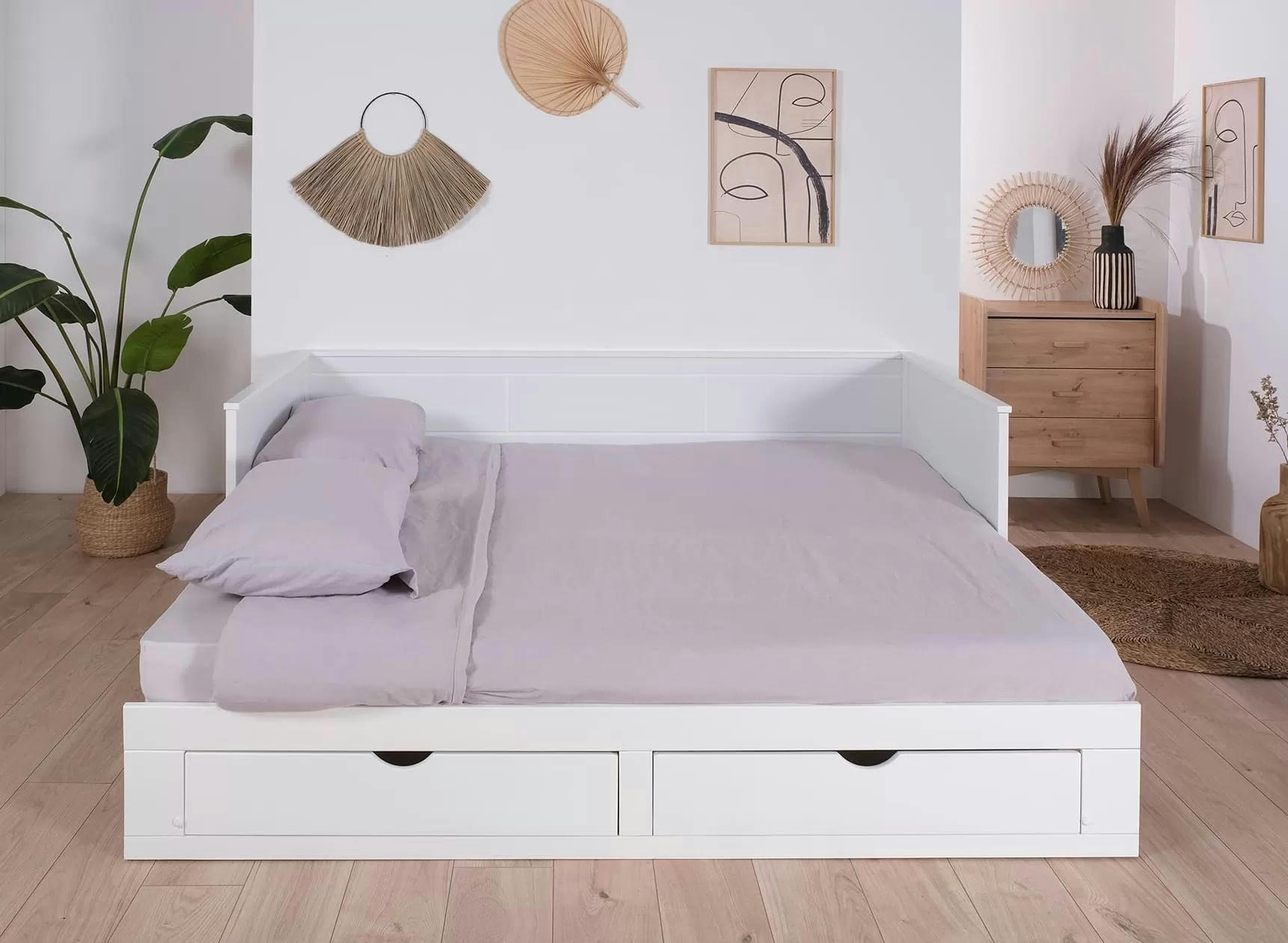 MIHO - Lit banquette extensible 90x200 Blanc