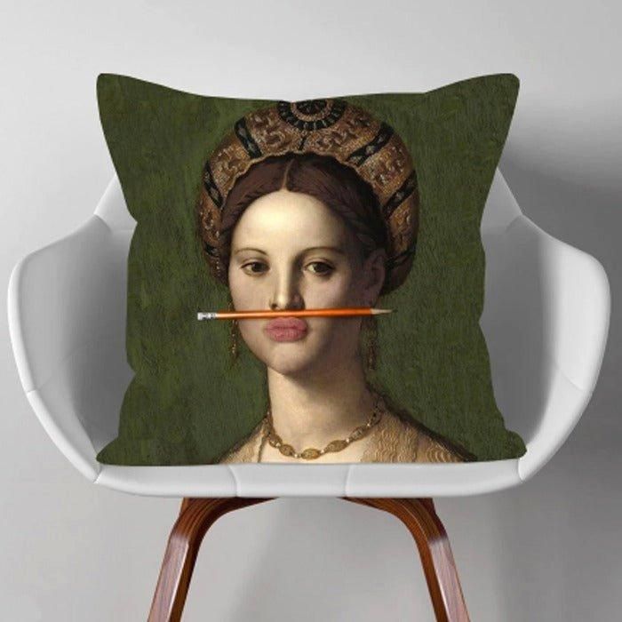 Sostter Girl With The Orange Pencil Oil Painting Cushion Pillow | BNYAX