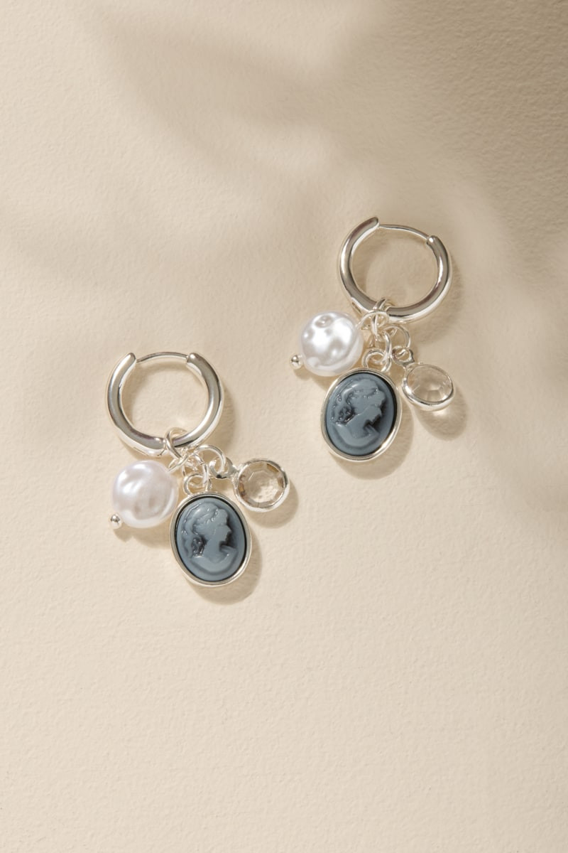 Julie Cameo Pearl Charm Hoop Earrings