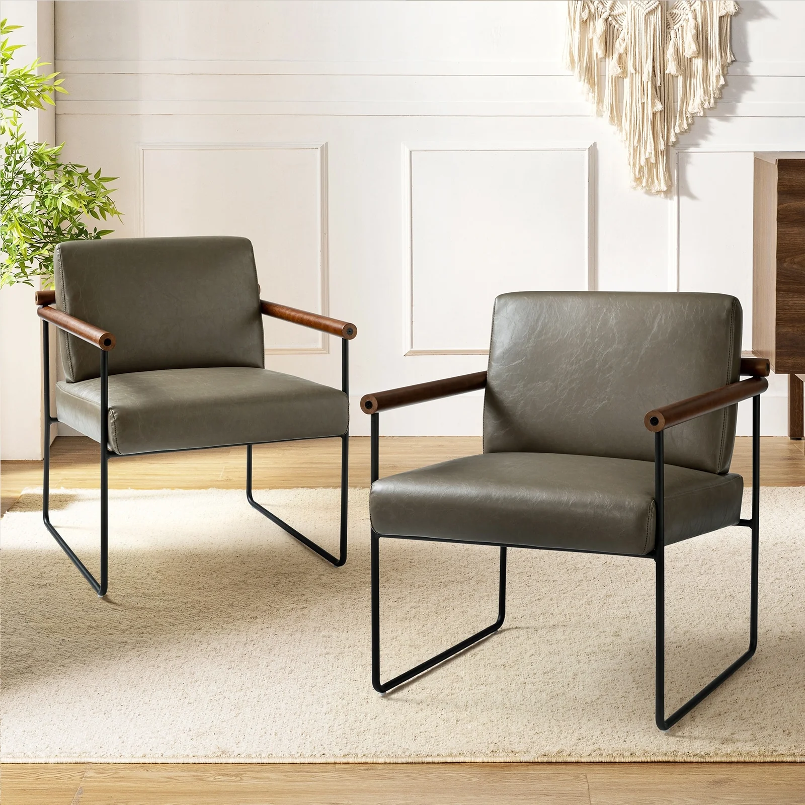 Justo Modern Accent Armchair with Metal Base and Removable Cushion Set Of 2 By HULALA HOME